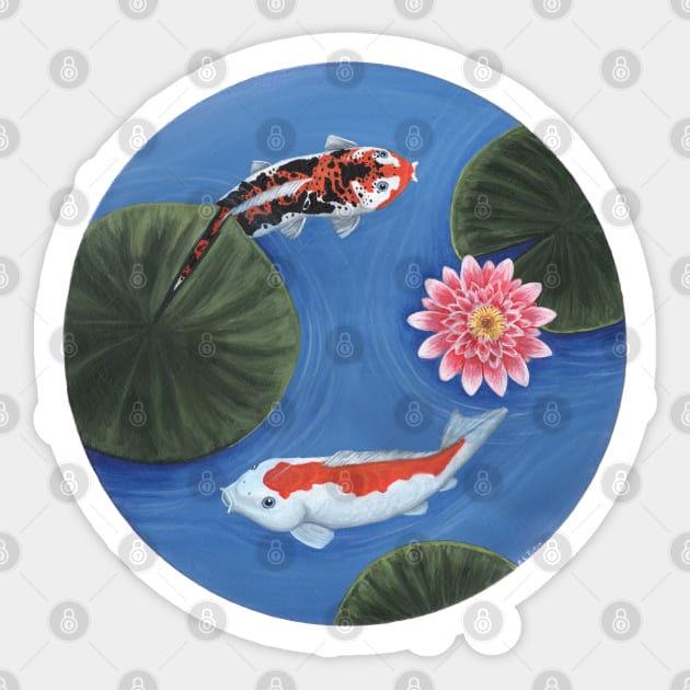 Koi Fish Swimming in Pond Sticker by WolfySilver